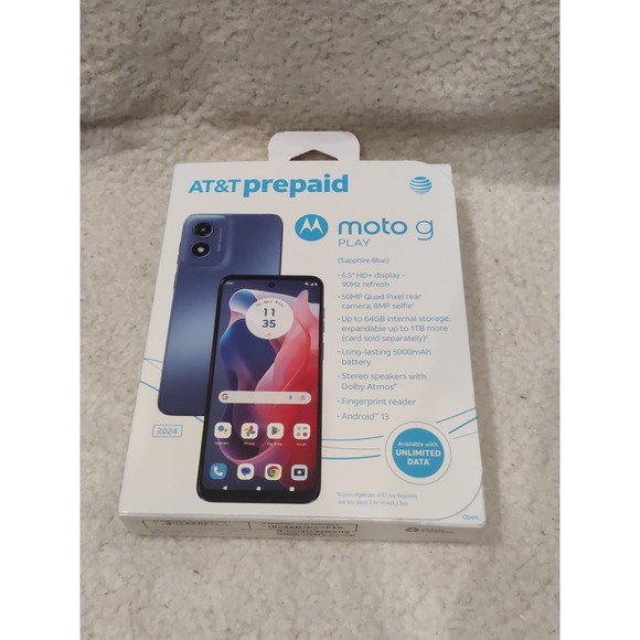 Motorola Moto G Play (2024) 64GB Blue AT&T Prepaid Smartphone - New/‎ Sealed - Picture 1 of 5